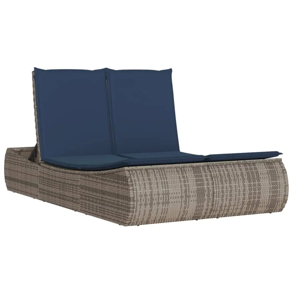 vidaXL Patio Double Sun Lounger with Cushions Poly Rattan Brown/Gray/Black 3038503
