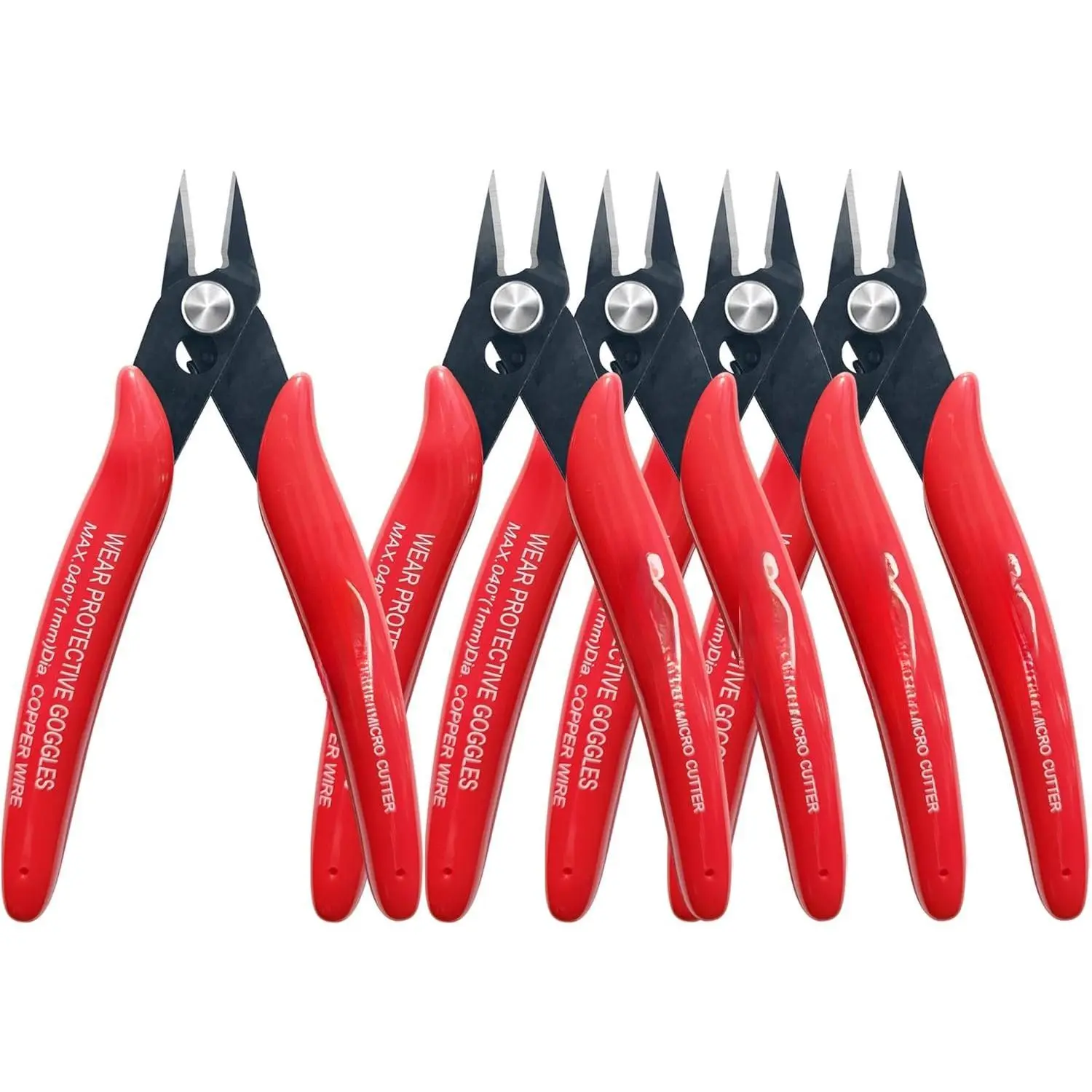 Small Wire Cutters, 5 PACK, 5 Inch  170 Flush ,  Wire Cutters Spring   Pliers, Side Cutters, Diagoanl Cutters for  Making, Models, Zip Ties Plastic Wire Snips