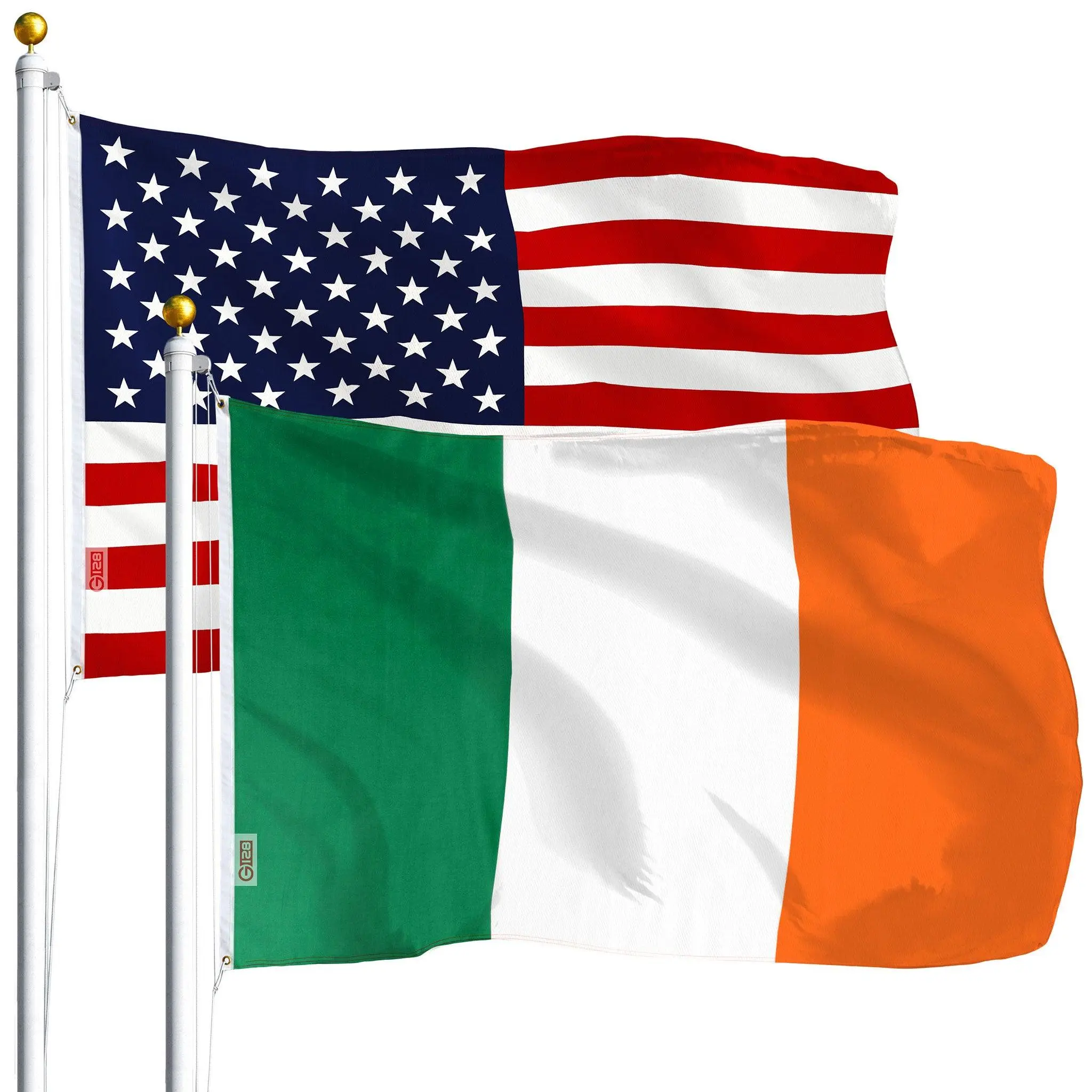 G128 Combo Pack: USA  3x5 Ft 75D Printed Stars & Ireland (Irish) Flag 3x5 Ft 75D Printed