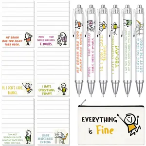 13 count Funny Coworkers Gifts Set for Women Include 6 Pads Fun Cartoon Sticky Notepad 6 Ballpoint Pens and 1 Cute Pencil Case Pouch for Coworkers Office  Accessories (Funny)