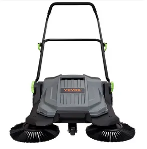 VEVOR Walk-behind Hand Push Floor Sweeper, 25.6" Sweeping Width Floor Sweeper Manual Non-Electric, 5-Gallon Waste Container, Angle & Height Adjustable Folding Handle for Walkway, Yard, Garage, Patio