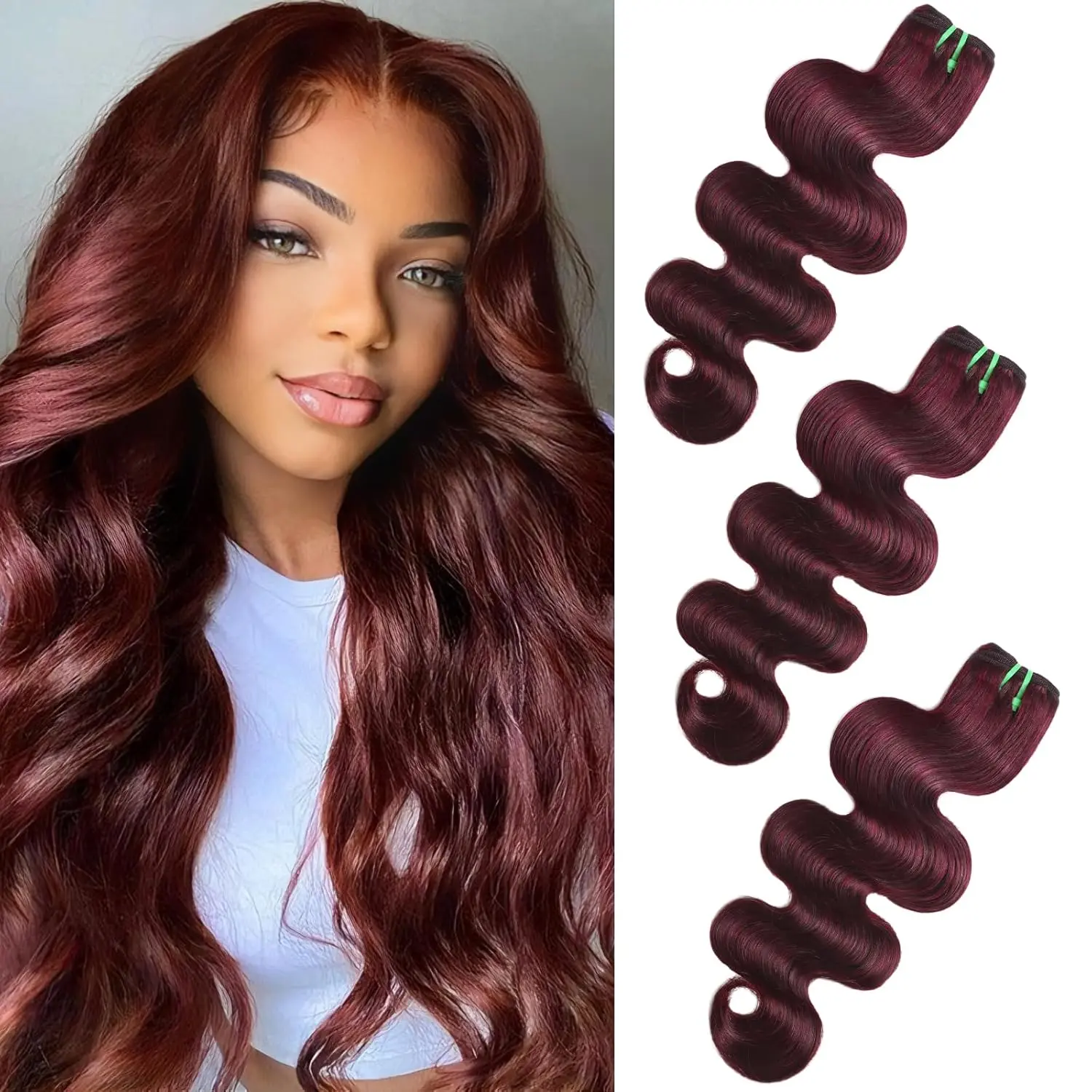 ALHER Double Drawn Dark Burgundy Bundles Human Hair 20/22/24 Inch, 13A Raw Hair Double Lifespan Than Regular, Silky And Soft After Washing Colored #99J Wine Cherry Red 3 Bundles Sew In
