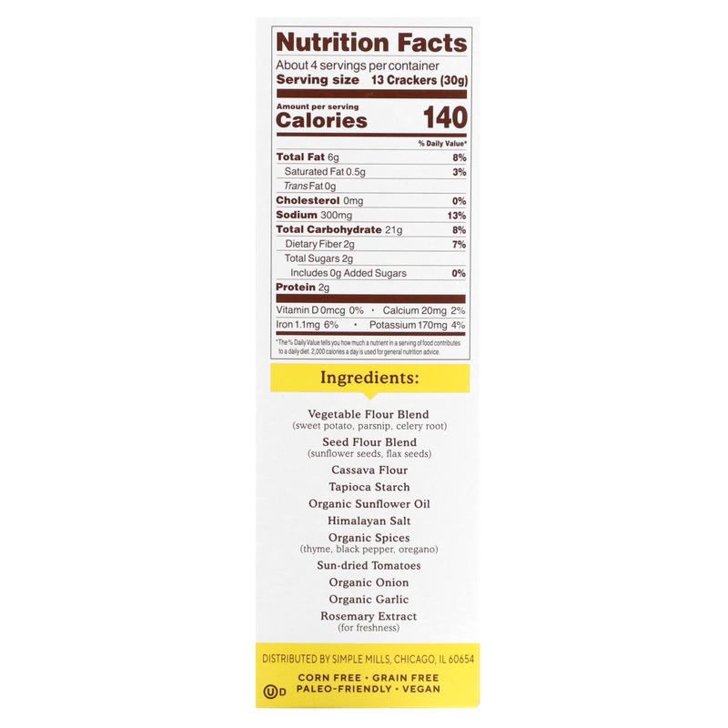 Simple Mills Veggie Flour Pita Crackers, Mediterranean Herb, 4.25 oz (120 g)