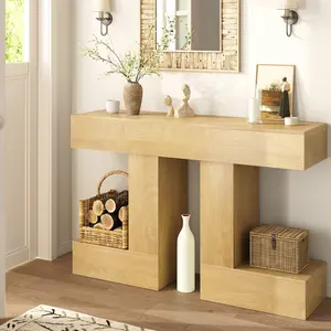 47.24-Inch Console Table, Farmhouse Sofa Table Behind Couch with Storage, Industrial Entryway Table for Living Room, Hallway, Entrance & Foyer, Natural Wood Finish