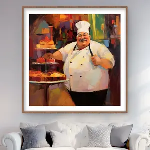 Begin Home Decor C1FM4848859SHA 48 x 48 in. Jolly Chef - Green Kitchen Framed Matted Print Wall Art - Home Decor