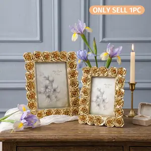 Vintage Luxury Gold Rose Frame, European Relief Resin Decorative Photo Frame, Desktop Display, Wedding Memorial, Bedroom Living Room Decoration