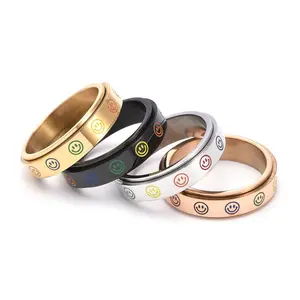 springtok Titanium steel ring smiley face rainbow six colors rotatable ring multi-size ring ladies daily wear gift