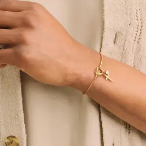 Dearmay Cross Bracelet for Women Gift for Easter Dainty Gold Plated CZ Cross Jesus Charms Love Knot Bracelets Greenish SpringTrendy Thin Link Paperclip Chain Bracelets Simple Christian Baptism Jewelry