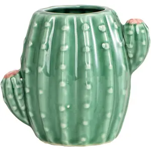 Ceramic Cactus Pen Holder Stand Cup Cactus Pencil Holder Organizer Makeup Brush Holders for  Office Desk (Green Cactus)