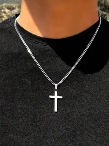 Men's Minimalist Solid Color Cross Necklace, Minimalist Chain Necklace, Stainless Steel Non-Fading, Perfect Versatile Daily Wear Jewelry, Stylish and Durable Accessory