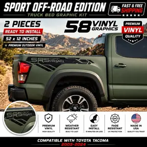 Tacoma SR5 Off Road Safari Decal Black Edition 2 Pieces 52x22 Inch Ready to Install for 16-22 Models