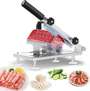 Manual Frozen Meat Slicer, Stainless Steel Adjustable Food Slicing Machine for Beef, Mutton, Bacon, Hot Pot, BBQ, Sandwiches & Pizza