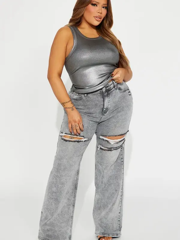 Remi Ripped Stretch Baggy Jeans - Grey