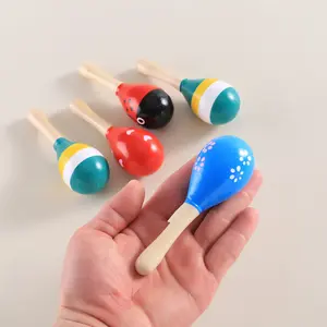 Newborn Baby Wooden Maracas Colorful Cartoon Print Sand Hammer Musical Instrument Rattle Shaker Toy Children's Gift