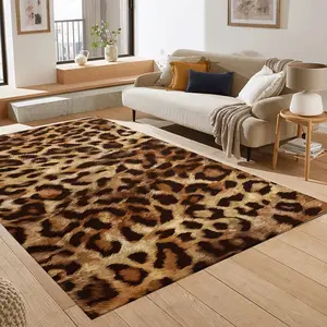 1pc Gold Diamond Velvet Leopard Print Rug, Animal Print Rug, Decorative Area Rug, Soft Comfortable Living Room Bedroom Mat, Nordic Style Modern Simple Carpet