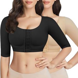 Upper Arm Shaper for Women Post Surgery Push Up Bra Compression Long Sleeves Arm Fajas Compression Garments eye Front Closure  Shapewear Tank Top Black Shirt