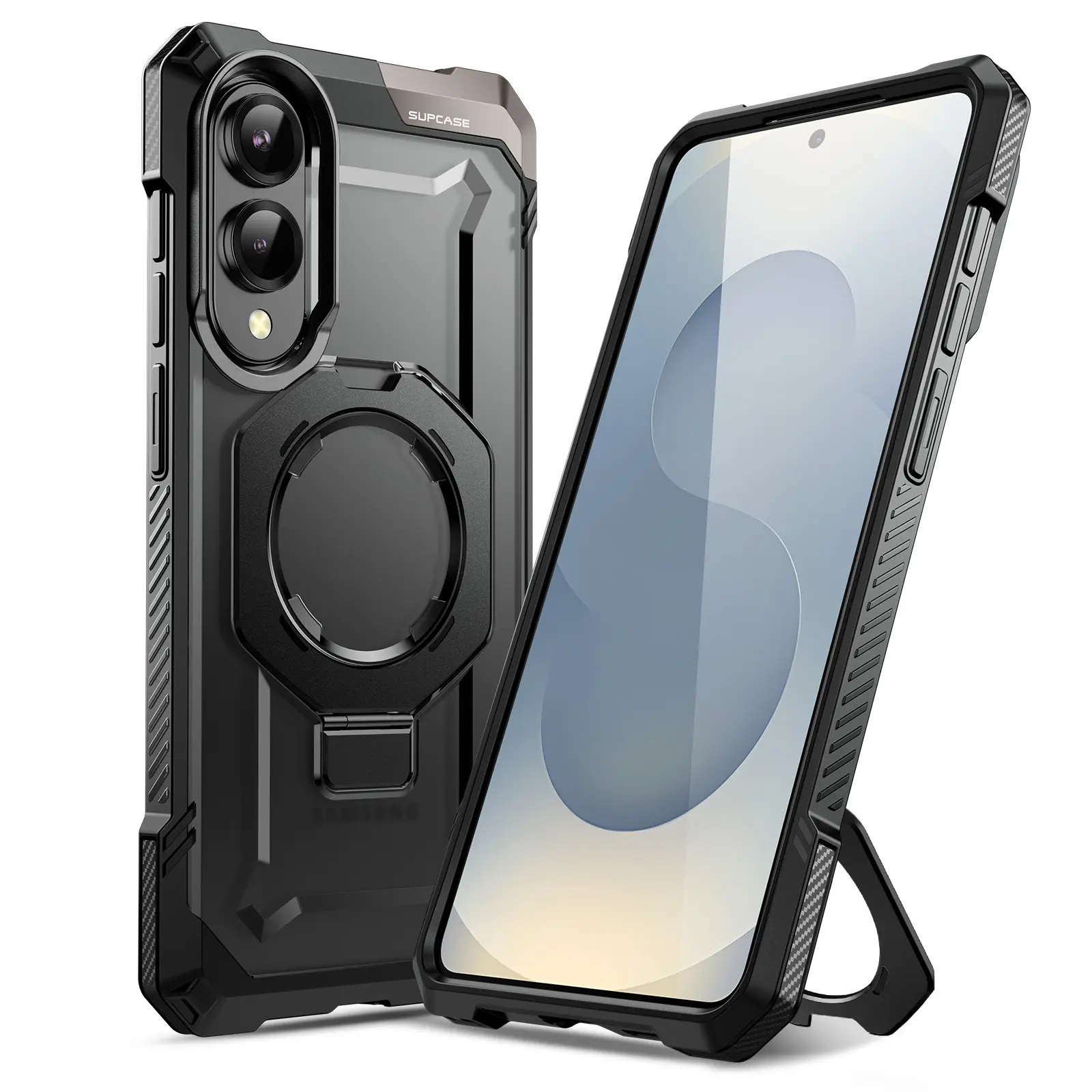 SUPCASE Unicorn Beetle Grip MagSafe Case for Samsung Galaxy S25 Edge (6.7 in) - Military-Grade Protection, Heavy-Duty Magnetic, Stand-Included, Wireless-Compatible Aluminium Accessories, Card Slot-Ready, Black