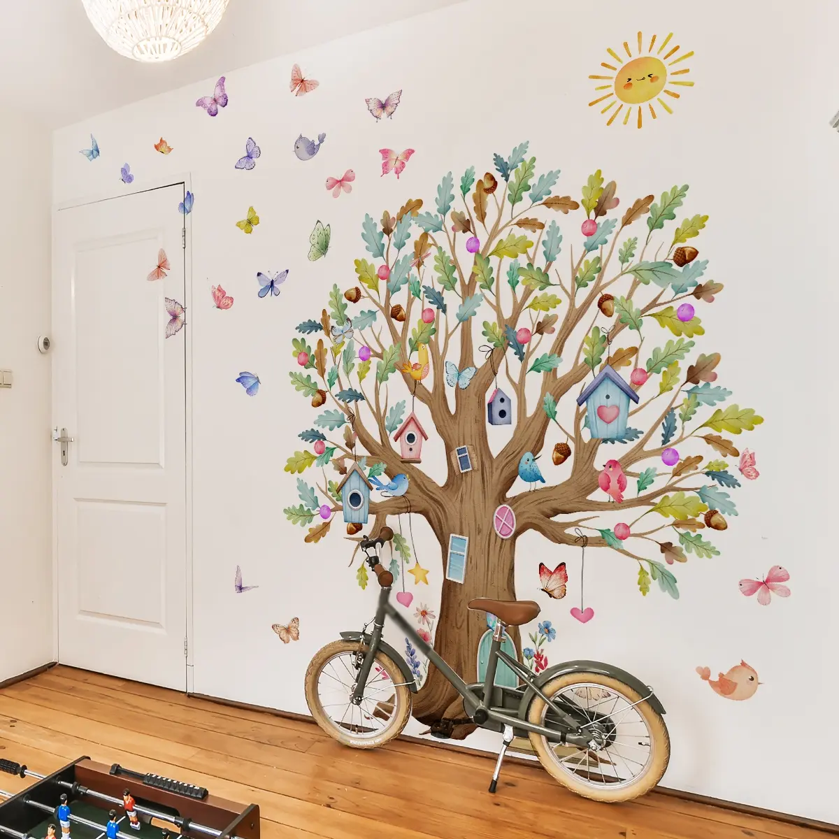 4Pcs Set(30*90cm) Watercolor Forest Tree Wall Sticker, Fairy Forest Themed Self-adhesive Decal for Bedroom Living Room