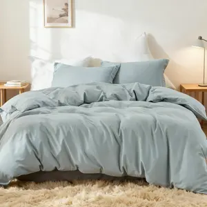 Simple&Opulence Linen Cotton Blend Duvet Cover Set, 55% Linen 45% Cotton, Solid Color Basic Bedding