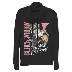 Juniors Womens Marvel Black Widow Binary Code Cowl Neck Sweatshirt