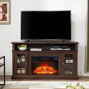 Classic Fireplace TV Media Stand Modern Entertainment Console with 23" Fireplace Inset for TV Up to 65" with Open and Closed Storage Space, 58.25"W*15.75"D*32"H