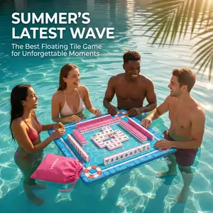 Pink EVA Floating Tile Game Set, Medium Size Game Tiles with Numbers & Letters Mark, Complete with Joker Pieces, Portable Travel Game for Beginners, Pool, Picnic & Family Gathering