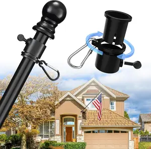 House Flag Pole Kit - 5Ft Tangle Free Heavy Duty Flag Pole for outside House,Decorative Metal Flag Poles for Outdoor Front Porch Boat Truck, Wall Mount & Portable 3X5 Hand Held Flagpole - Black cogardenshower