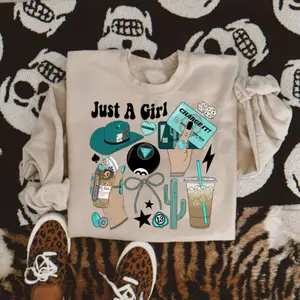 Just a Girl Crew Sweatshirt, Graphic Crewneck shirt, cowgirl outfits, western clothing, western tops outfits women, country concert outfits clothing, rodeo outfit women shirt hoodie