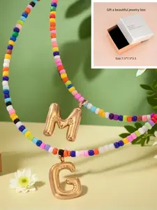 Initial Letter Pendant Beaded Necklace, Fashionable Colorful Beaded Necklace for Women & Girls, Trendy All-match & Exquisite Jewelry for Birthday Gift