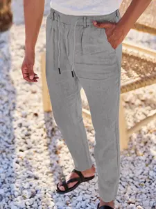 Men's Casual Classic Fashion Linen Pants, Trouser, Drawstring Wide Leg Long Pants, Comfortable Breathable Versatile Work Commute Wear, All Seasons Fitted Style