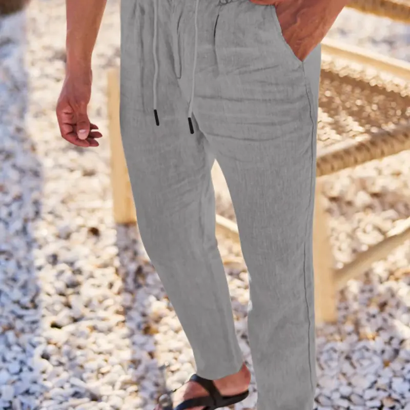 Men's Casual Classic Fashion Linen Pants, Trouser, Casual Comfy Trouser, Casual Fashion Trousers, Drawstring Wide Leg Long Pants, Comfortable Breathable Versatile Work Commute Wear, All Seasons Fitted Style