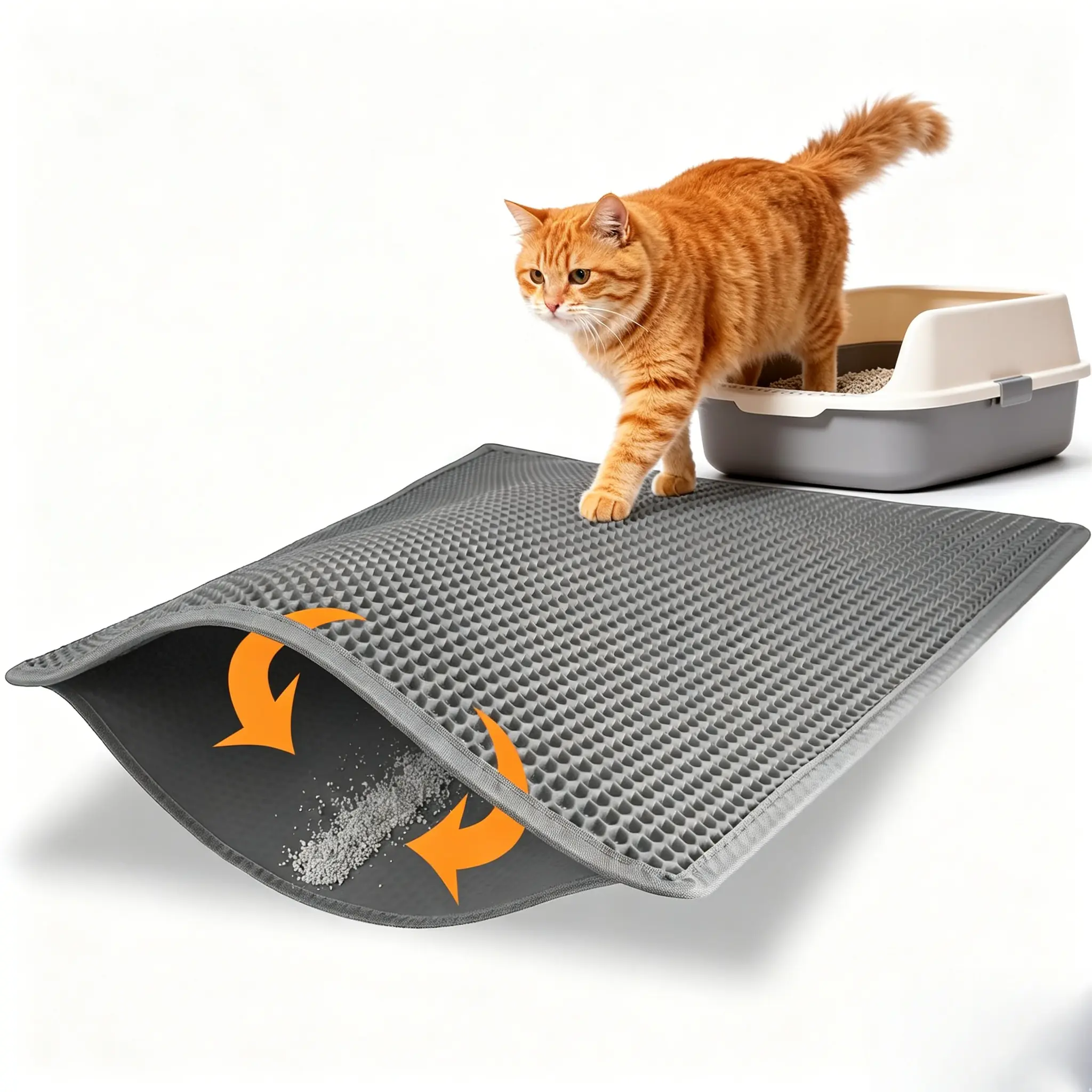 EVA Waterproof Cat Litter Mat - Double-Layer Honeycomb, Slip-Resistant, Easy-Clean, Durable, Flexible Protector for Floors & Litter Trays (Sizes: 24×18in, 30×22in, 36×24in)