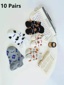 10 Pairs Novelty Food Print Ankle Socks, Funny Pizza Burger Soda Pattern, Low Cut Socks for Men and Women, Casual Comfort Short Socks