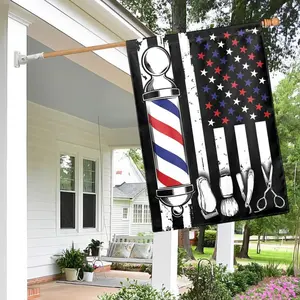 Barber American Flag, Barbershop USA House Flag QTR775F (29.5" x 39.5")-Premium Polyester-Decorative Indoor Outdoor Flag Artwork Banners