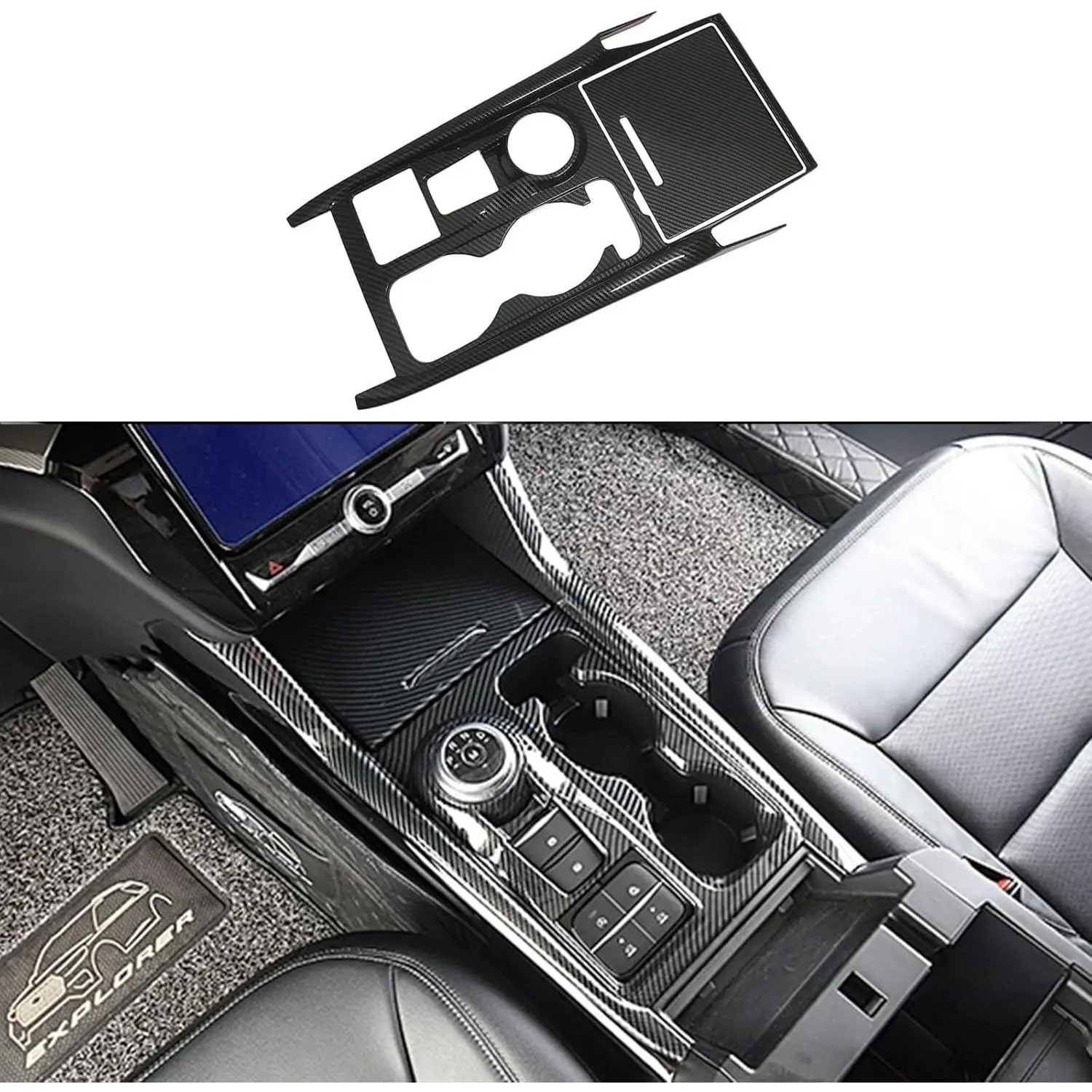 Carbon Fiber Style Center Console Gear Shift Panel Cover Trim for 2020-2024 Ford Explorer, 1pcs/set ABS Car Interior Sticker, Anti-Corrosion, Durable, Easy to Install, High-Quality Abs, Car Accessory, Automotive Decoration, Protects The Gearbox