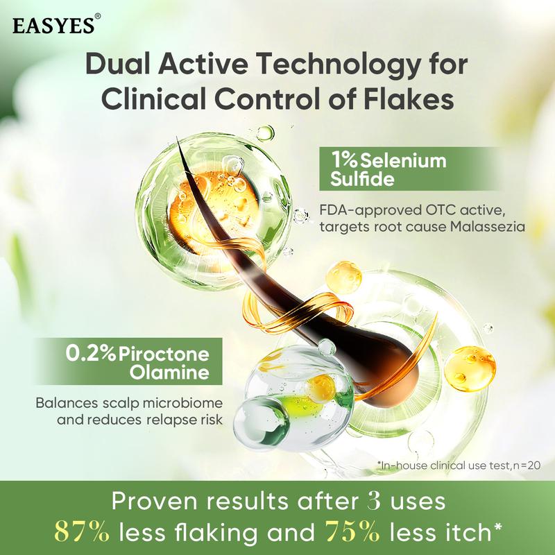 【BQ】EASYES Anti-Dandruff & Hair Thickening Shampoo | 1% Selenium Sulfide + 0.2% Piroctone Olamine | 11 Herbal Actives for 78% Less Flakes & +38% Density in 7 Days | #ScalpCare #HairGrowth