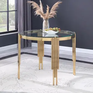 38.6" Round Glass Dining Table, Tempered Glass Tabletop and Polished Gold Legs, Modern Style Table for Home, Kitchen.Dining Room  Coffee Tables