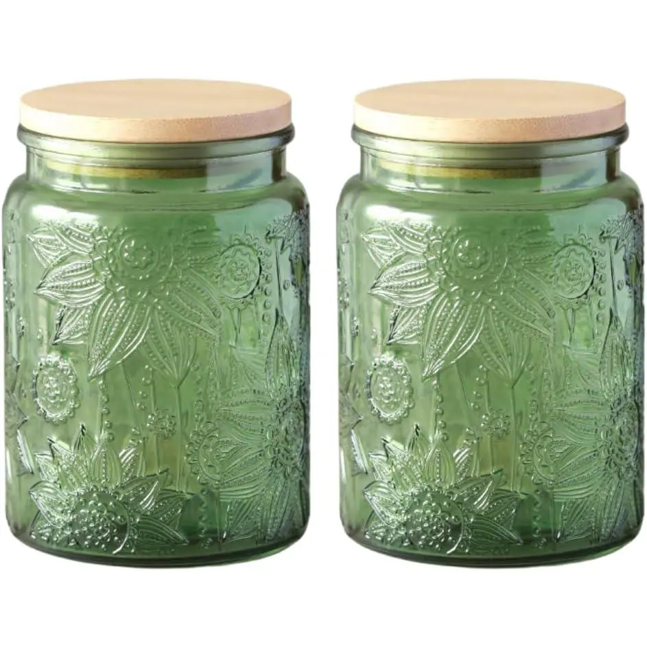 MIUVA Vintage Glass Kitchen Storage Jar Set of 2 23.7 FL OZ Gass Canisters with Airtight Lids for Tea Coffee Sugar Flour and Candy Decorative Vase for Holiday Gifts and Christmas