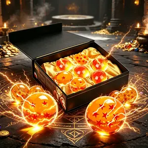Mini 4.3CM Fantasy Crystal Spheres 7-Piece Set, Premium Anime Collectible Orbs with Luxury Gift Box, Small Engraved Symbol Desktop Decor Figurine, Ideal Birthday Housewarming Gift for Anime & Game Fans