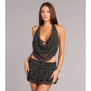 Such A Flirt Polka Dot Mesh Cowl Neck Top