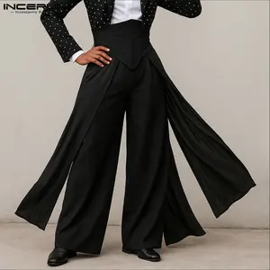 INCERUN Menswear Deconstructed High-Waisted Drape Bottom Pants - Breathable Vintage Fashion, Gender-Neutral with Attached Panels, Aesthetics-Focused for All-Seasons Day-to-Night Statement Looks,summervibes