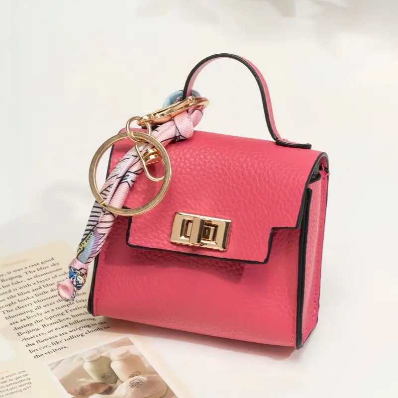 Mini Square Bag Pendant Keychain - High Quality Leather with Colorful Strap, Cute Car Keychain & Bag Charm Accessory, Mini Square Keychain Bag Charm, Leather Pendant with Removable Strap, Cute Car Accessory & Purse Decor