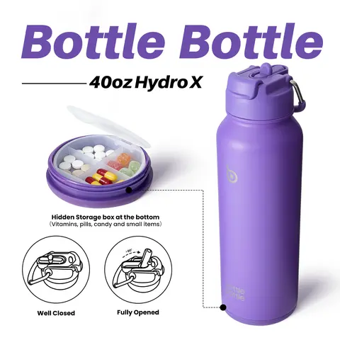 BOTTLE BOTTLE 40oz Insulated Water Bottle with Hidden Storage – Leakproof, Sip & Chug Lid, 24H Hot & Cold