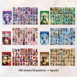 300 PCS Fantasy Queen Washi Stickers – 6 Sets Aesthetic Women & Magical Character Washi Stickers for Journals, Scrapbooking, Planners & DIY Crafts