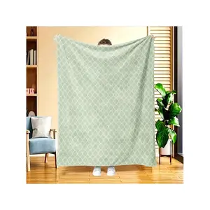 Cozy Soft Mint Green Throw Blanket with Geometric Lattice Pattern