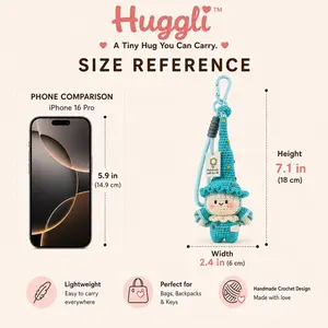 Huggli Handmade Crochet Elf Keychain – Cute Amigurumi Blue Gnome Bag Charm, Knitted Fairy Pendant, Kawaii Backpack Accessory & Car Key Ring, Aesthetic Magical Gift for Girls