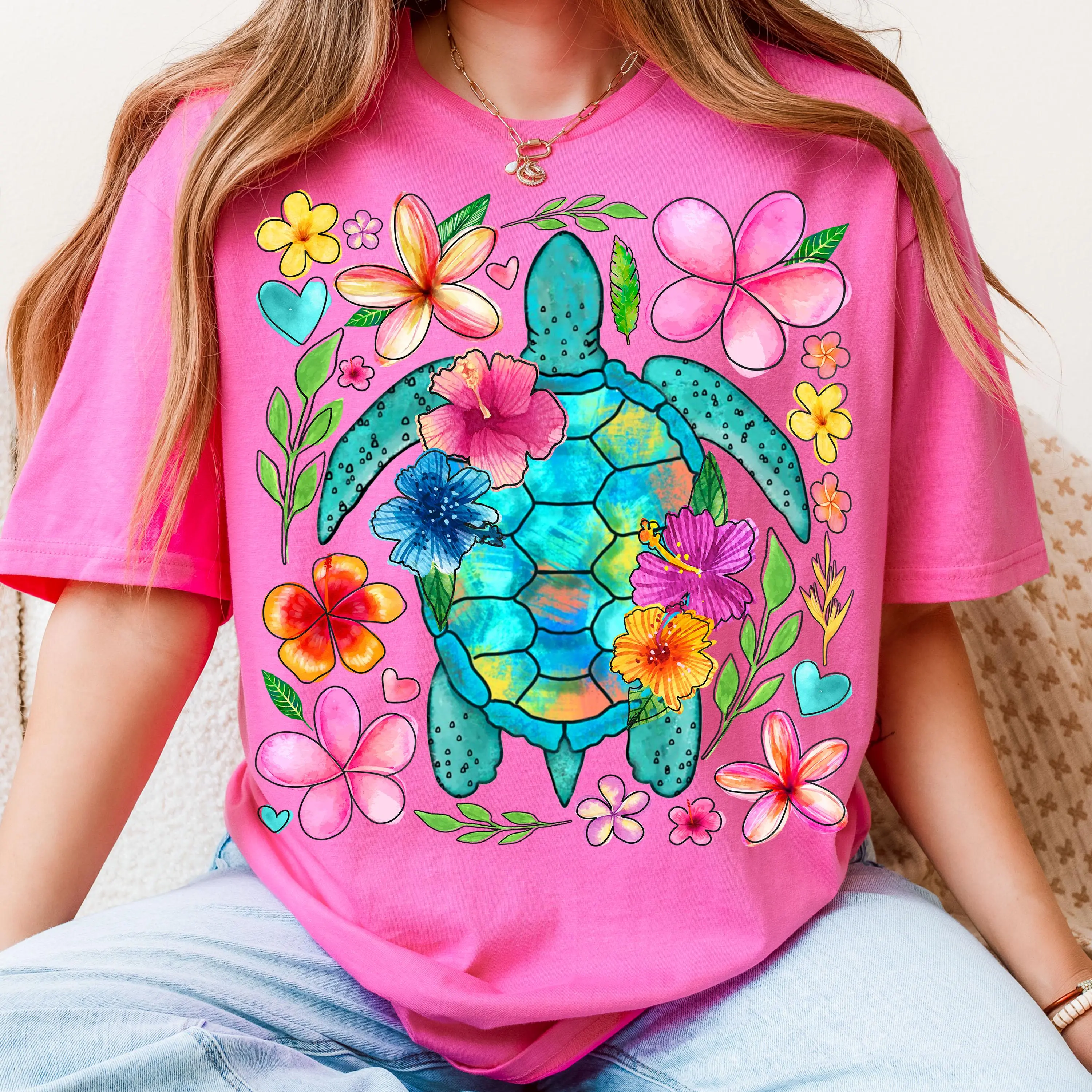 Sea Turtle Shirt Comfort Colors, Floral Turtle Tee, Tropical Beach Shirt, Ocean Lover Gift, Summer Vacation Shirt, Coastal Aesthetic Graphic Tee for Women