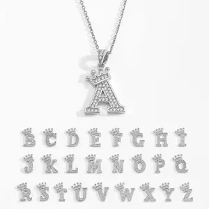 Hip hop mini necklace for men 26 English letters crown Zircon pendant Digital pendant Women's crown letter necklace niche fashion