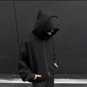 Fashionable men's zipper hooded sweatshirt, spring and autumn season masked windproof jacket, outdoor casual hooded sweatshirt, street fashion clothing, comfortable unisex unique personality jacket, balaclava hat, y2k clothing