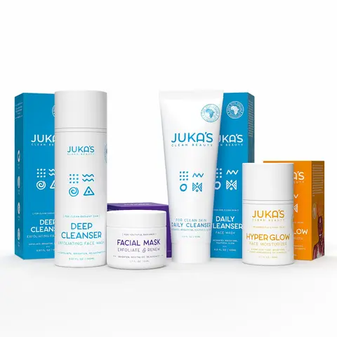 Juka's Hyper Glow Kit - For Dark Spots, Brightening & Anti Aging. Includes: Deep Cleanser (Exfoliating Face Wash) Daily Cleanser(Hydrating Cleanser), Facial Mask, and Hyper Glow Face Moisturizer - Clean Beauty Skincare